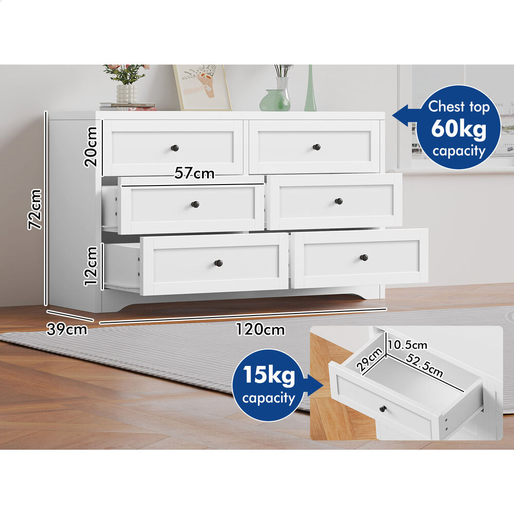 ALFORDSON 6 Chest of Drawers Hamptons Storage Cabinet Dresser Tallboy White