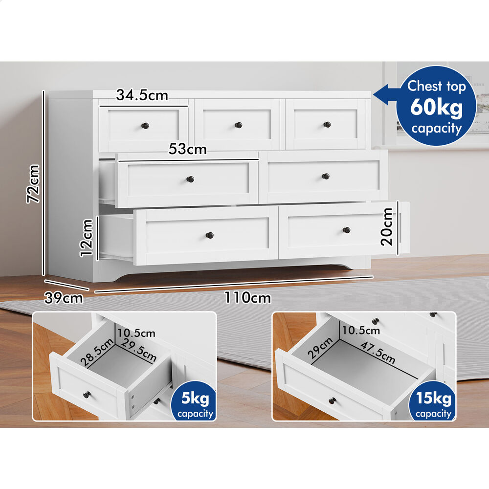 ALFORDSON 7 Chest of Drawers Hamptons Storage Cabinet Dresser Tallboy White