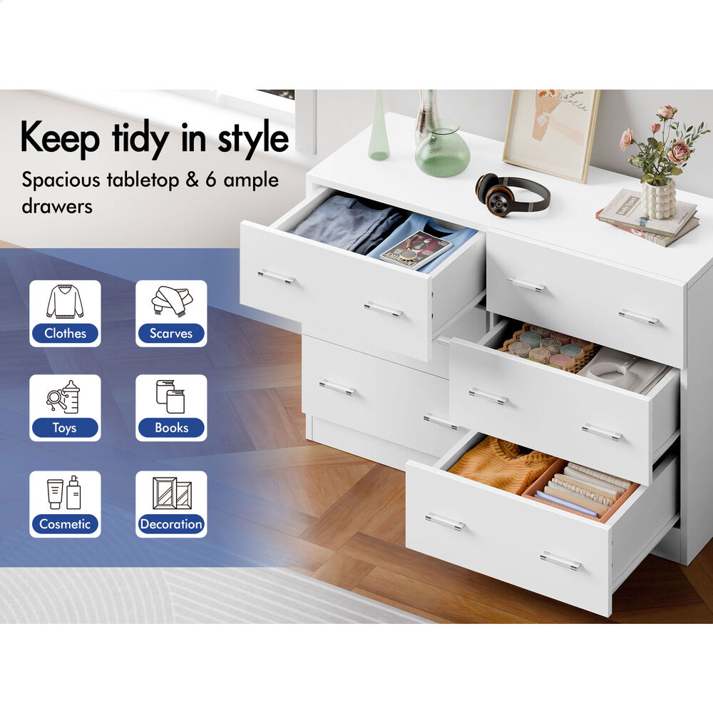 6 Chest of Drawers ALFORDSON Hamptons Storage Dresser White