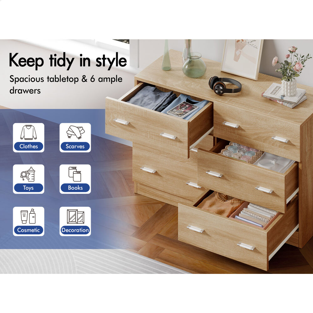 6 Chest of Drawers ALFORDSON Hamptons Storage Dresser Wood