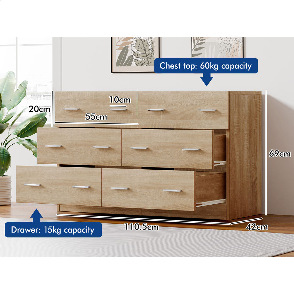 6 Chest of Drawers ALFORDSON Hamptons Storage Dresser Wood