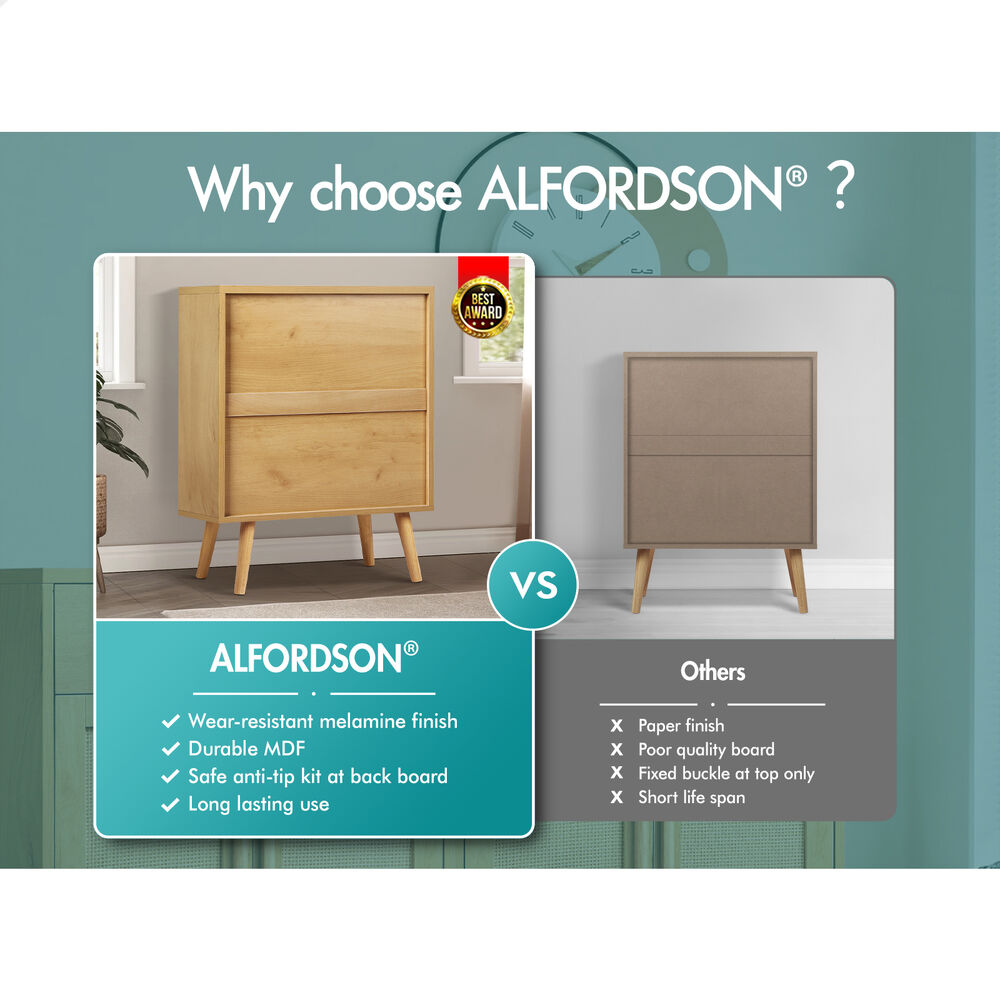 ALFORDSON Sideboard Chest of Drawers Rattan Buffet Storage Cabinet Kitchen Oak