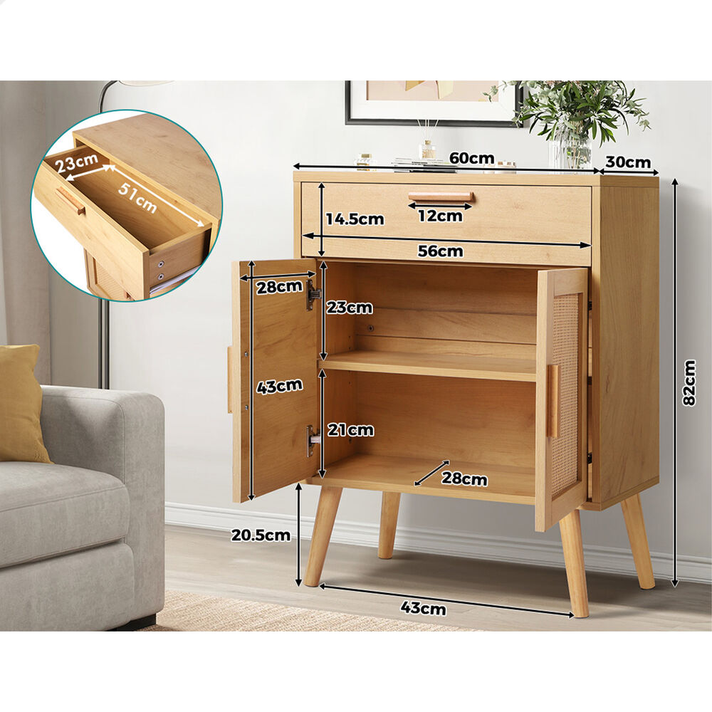 ALFORDSON Sideboard Chest of Drawers Rattan Buffet Storage Cabinet Kitchen Oak
