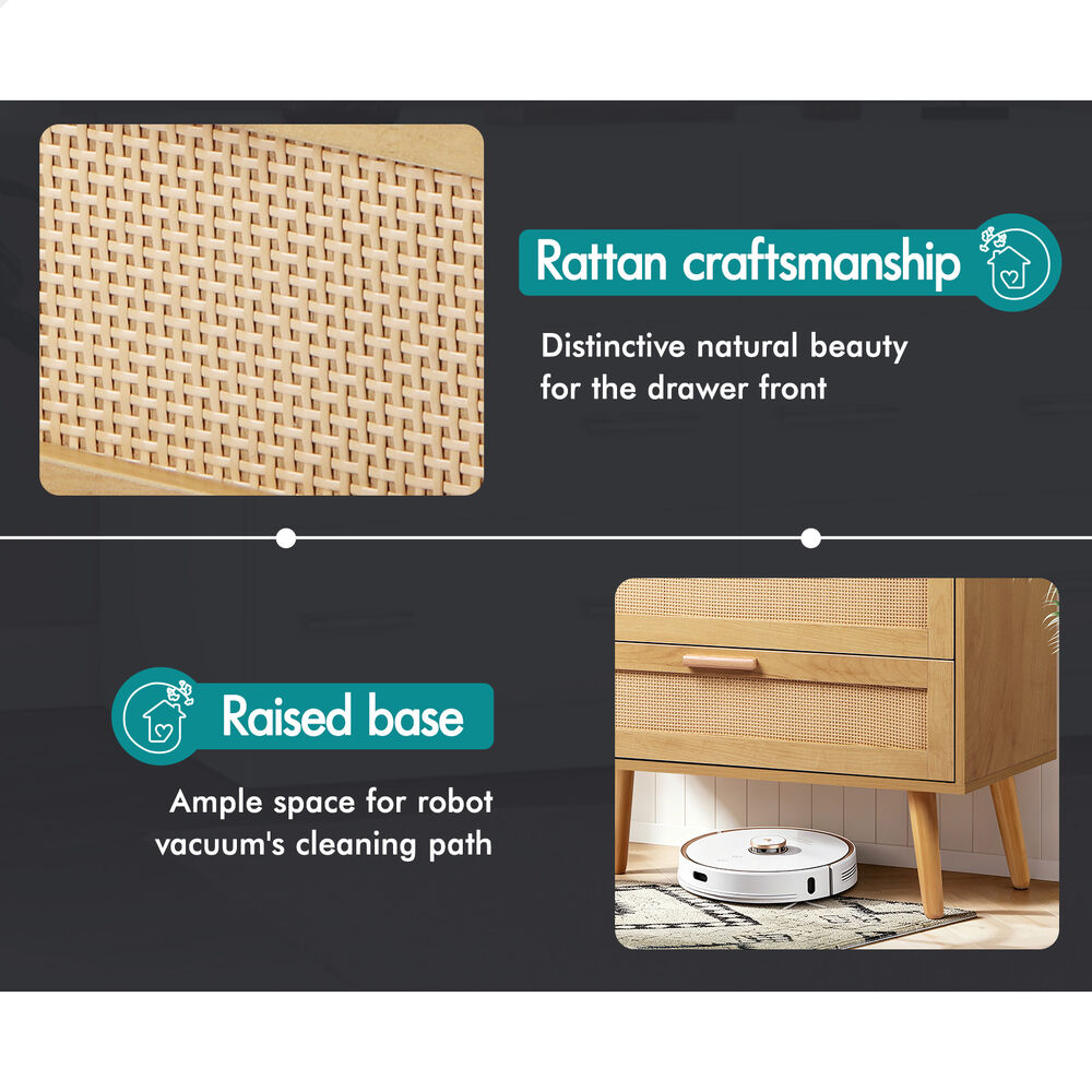ALFORDSON 3 Chest of Drawers Storage Cabinet Rattan Dresser Tallboy Bedroom Oak