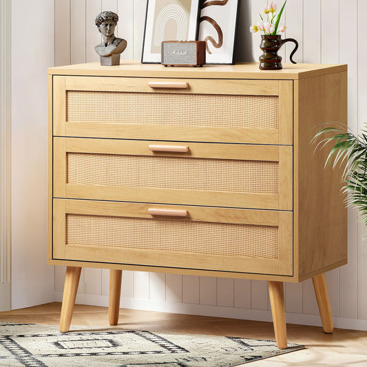 ALFORDSON 3 Chest of Drawers Storage Cabinet Rattan Dresser Tallboy Bedroom Oak