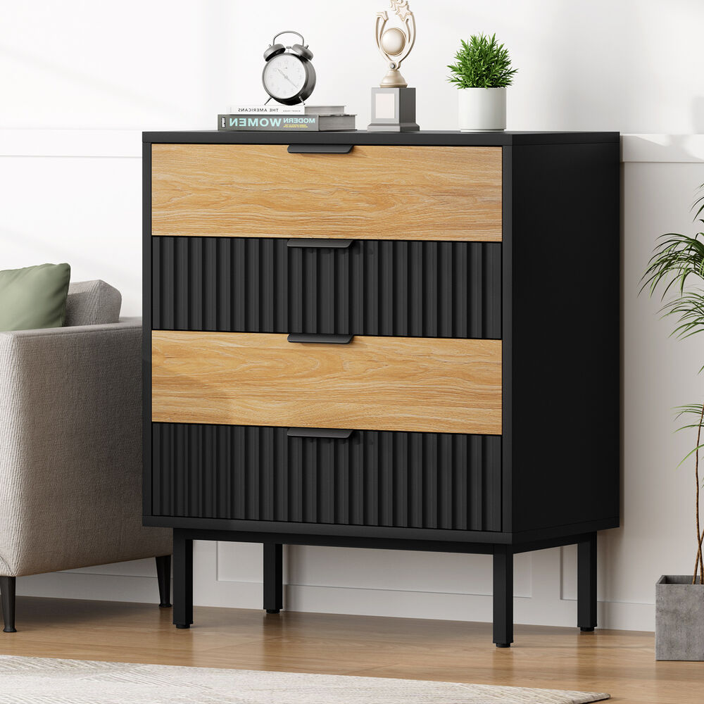 ALFORDSON 4 Chest of Drawers Modern Storage Cabinet Dresser Tallboy Black/Wood