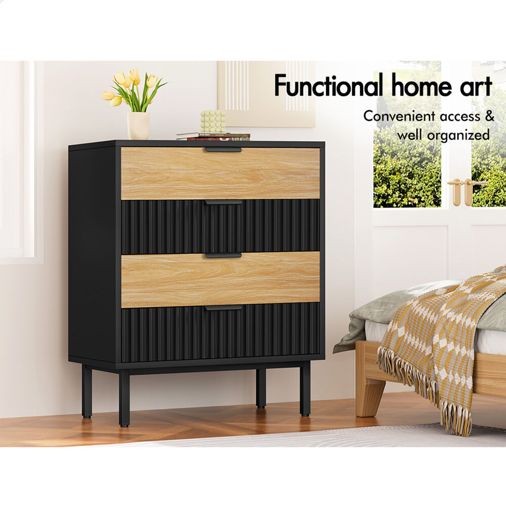 ALFORDSON 4 Chest of Drawers Modern Storage Cabinet Dresser Tallboy Black/Wood