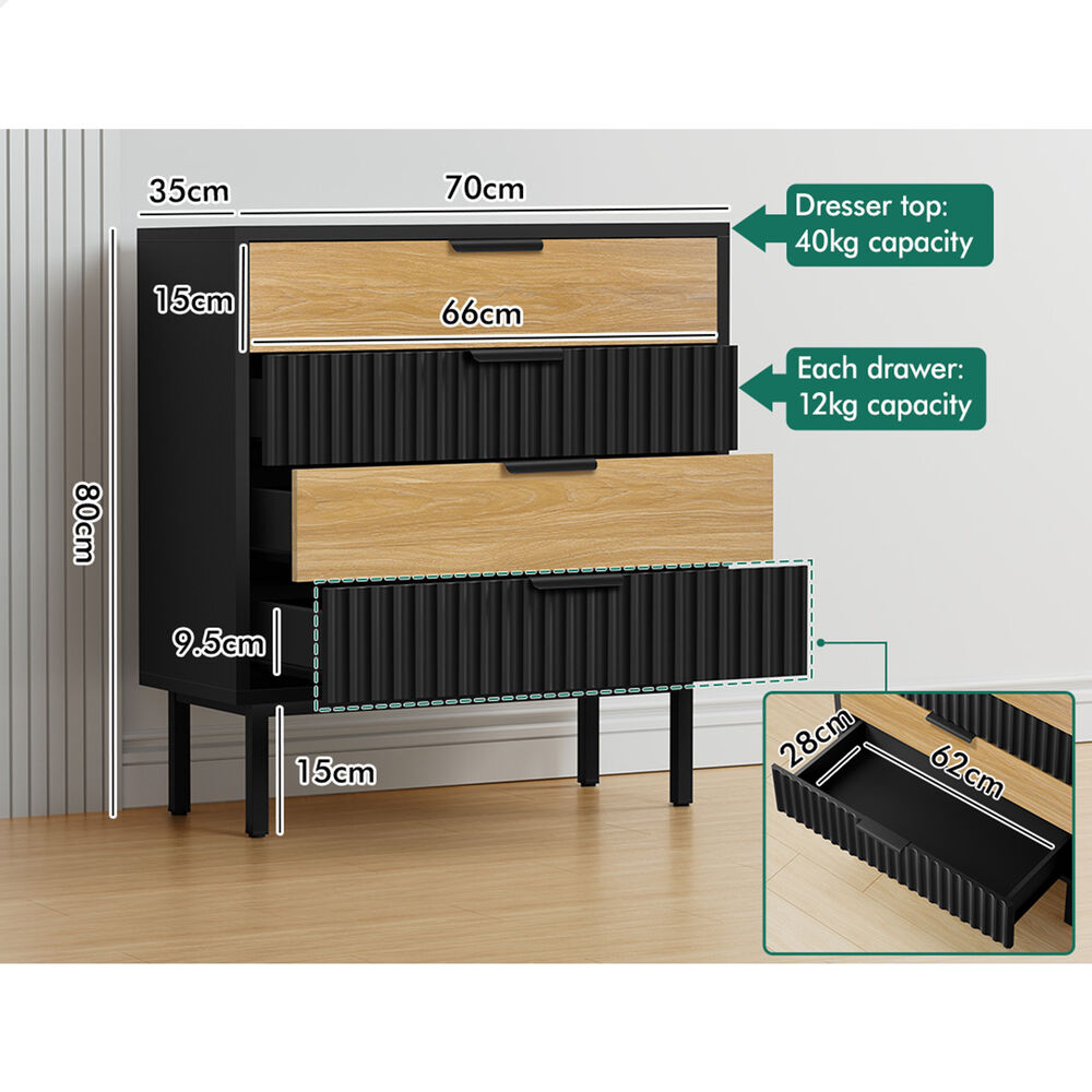 ALFORDSON 4 Chest of Drawers Modern Storage Cabinet Dresser Tallboy Black/Wood