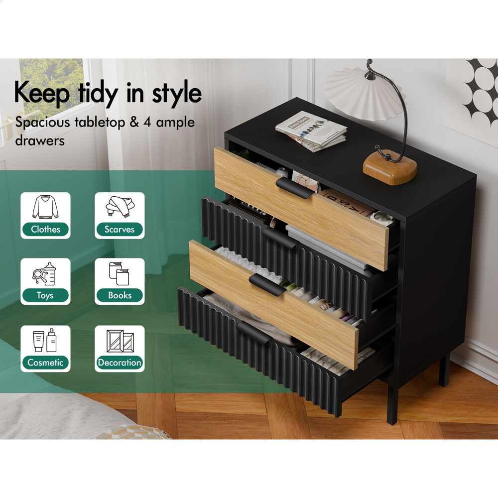 ALFORDSON 4 Chest of Drawers Modern Storage Cabinet Dresser Tallboy Black/Wood