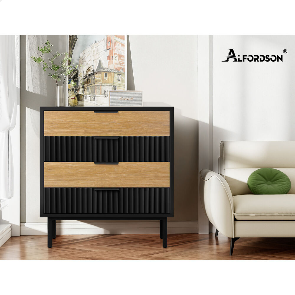ALFORDSON 4 Chest of Drawers Modern Storage Cabinet Dresser Tallboy Black/Wood