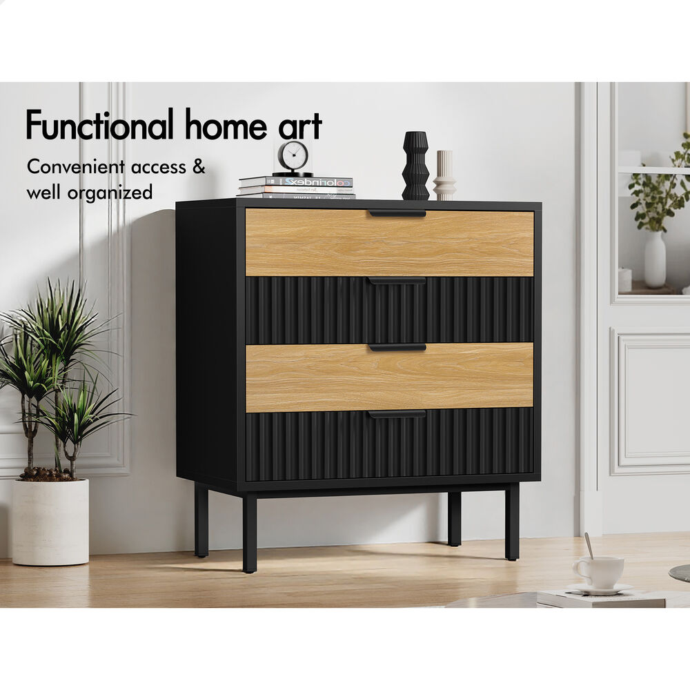 ALFORDSON 4 Chest of Drawers Modern Storage Cabinet Dresser Tallboy Black/Wood