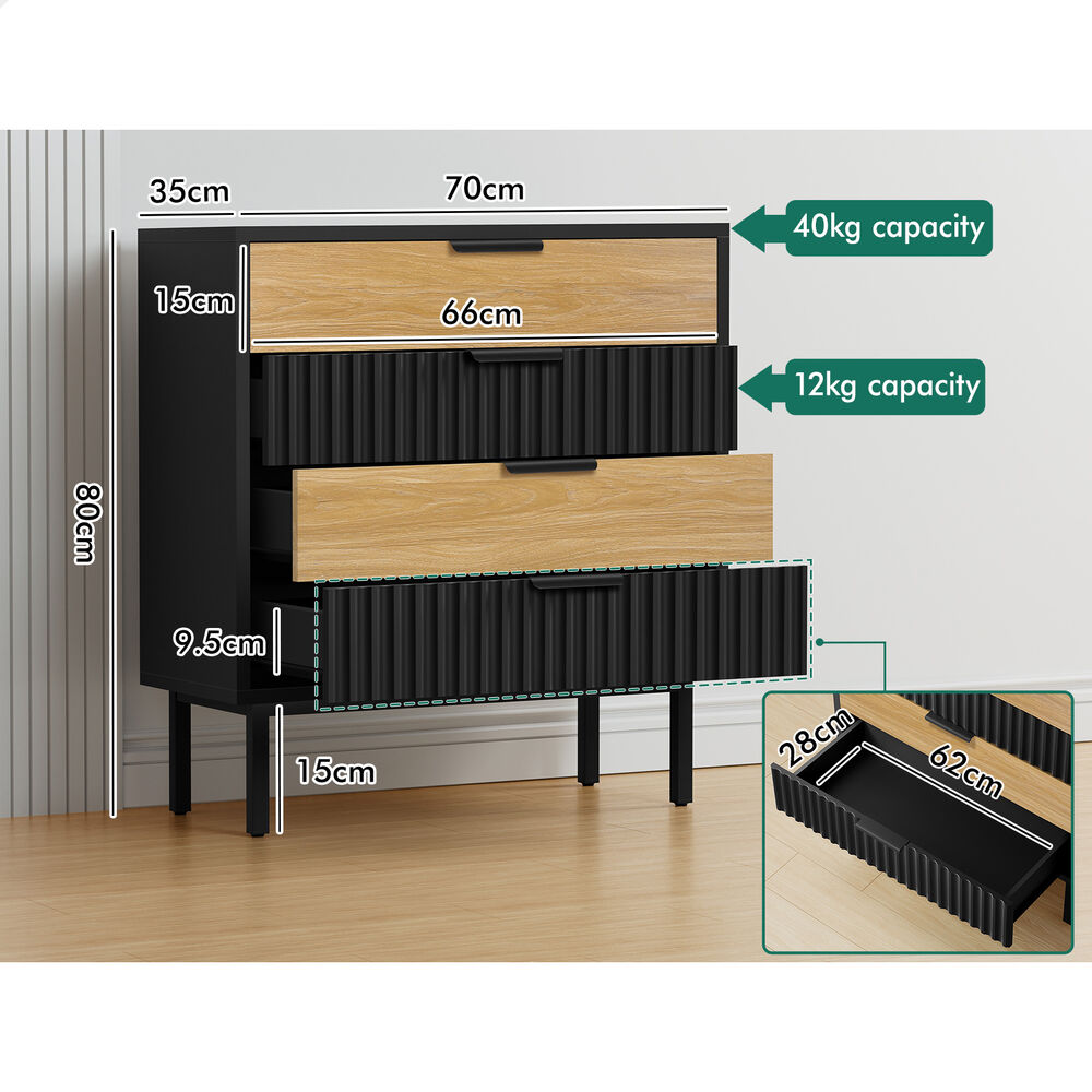 ALFORDSON 4 Chest of Drawers Modern Storage Cabinet Dresser Tallboy Black/Wood