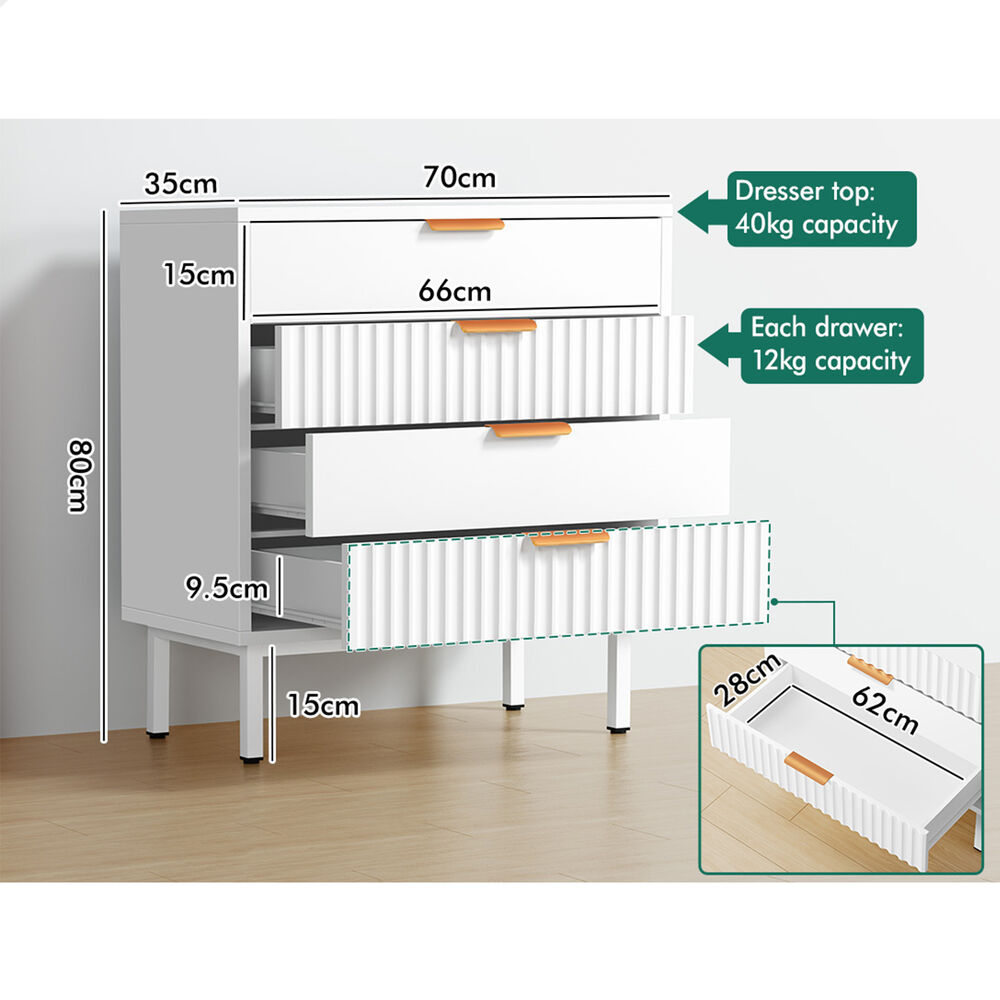 ALFORDSON 4 Chest of Drawers Modern Storage Cabinet Dresser Tallboy White