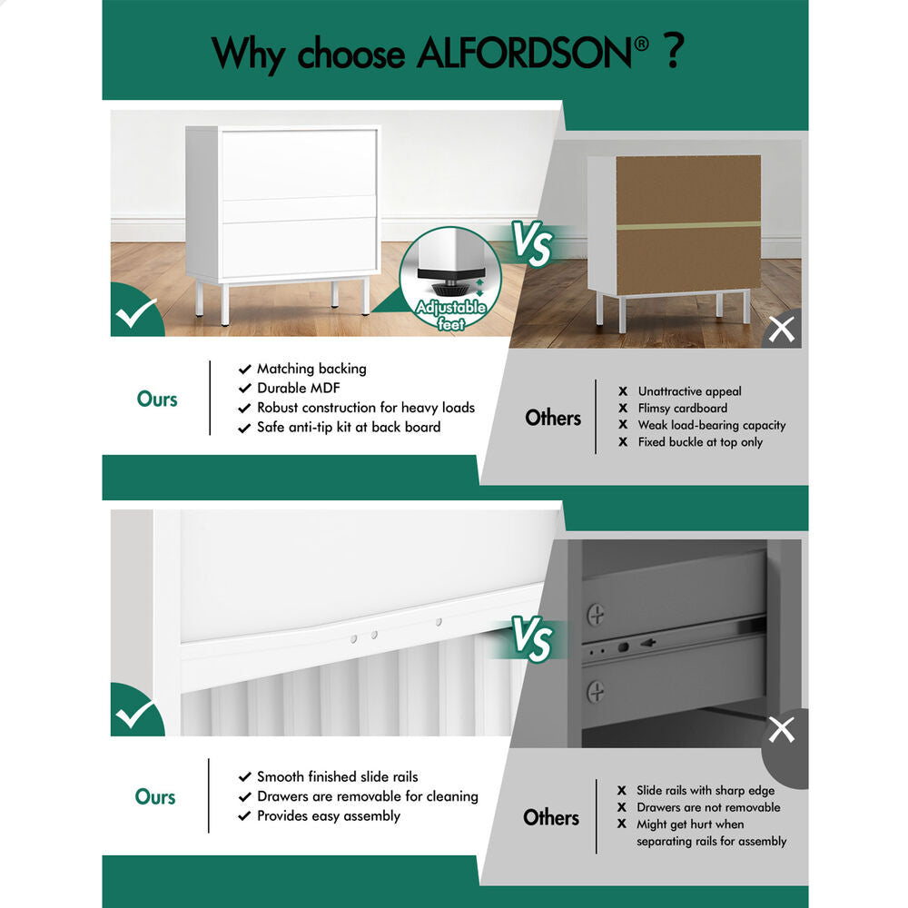 ALFORDSON 4 Chest of Drawers Modern Storage Cabinet Dresser Tallboy White