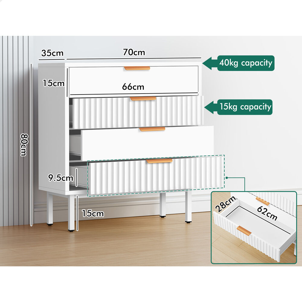 ALFORDSON 4 Chest of Drawers Modern Storage Cabinet Dresser Tallboy White