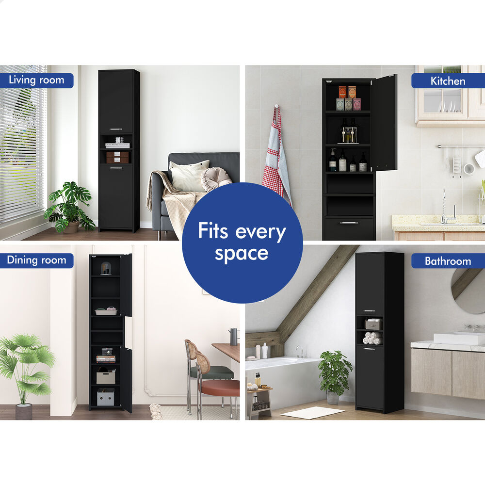 ALFORDSON Tall Cabinet Bathroom Storage Furniture Slim Shelf Cupboard Black