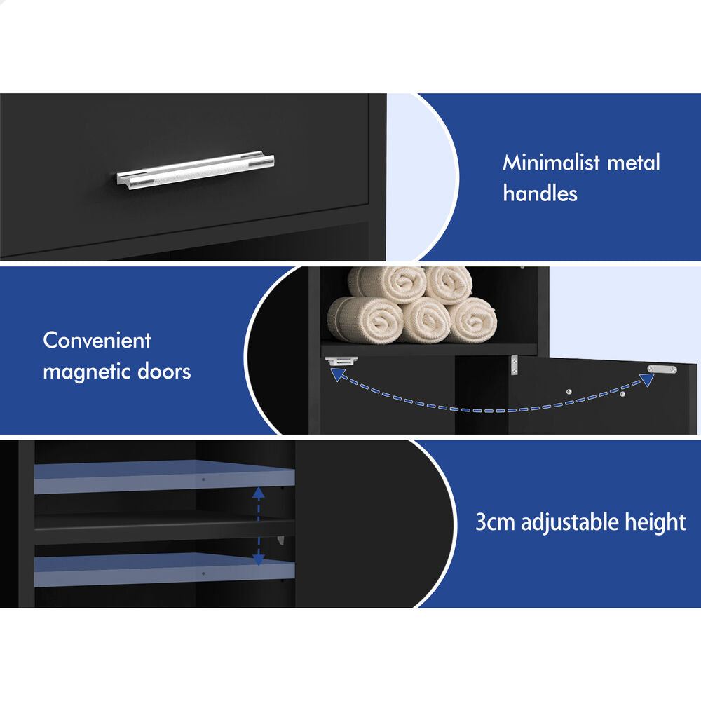 ALFORDSON Tall Cabinet Bathroom Storage Furniture Slim Shelf Cupboard Black