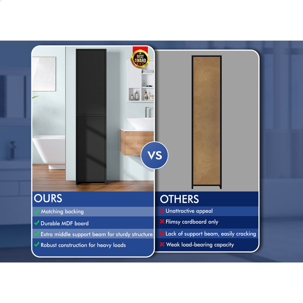 ALFORDSON Tall Cabinet Bathroom Storage Furniture Slim Shelf Cupboard Black