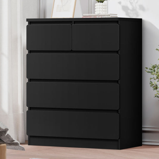 ALFORDSON 5 Chest of Drawers Minimalist Storage Cabinet Dresser Tallboy Black