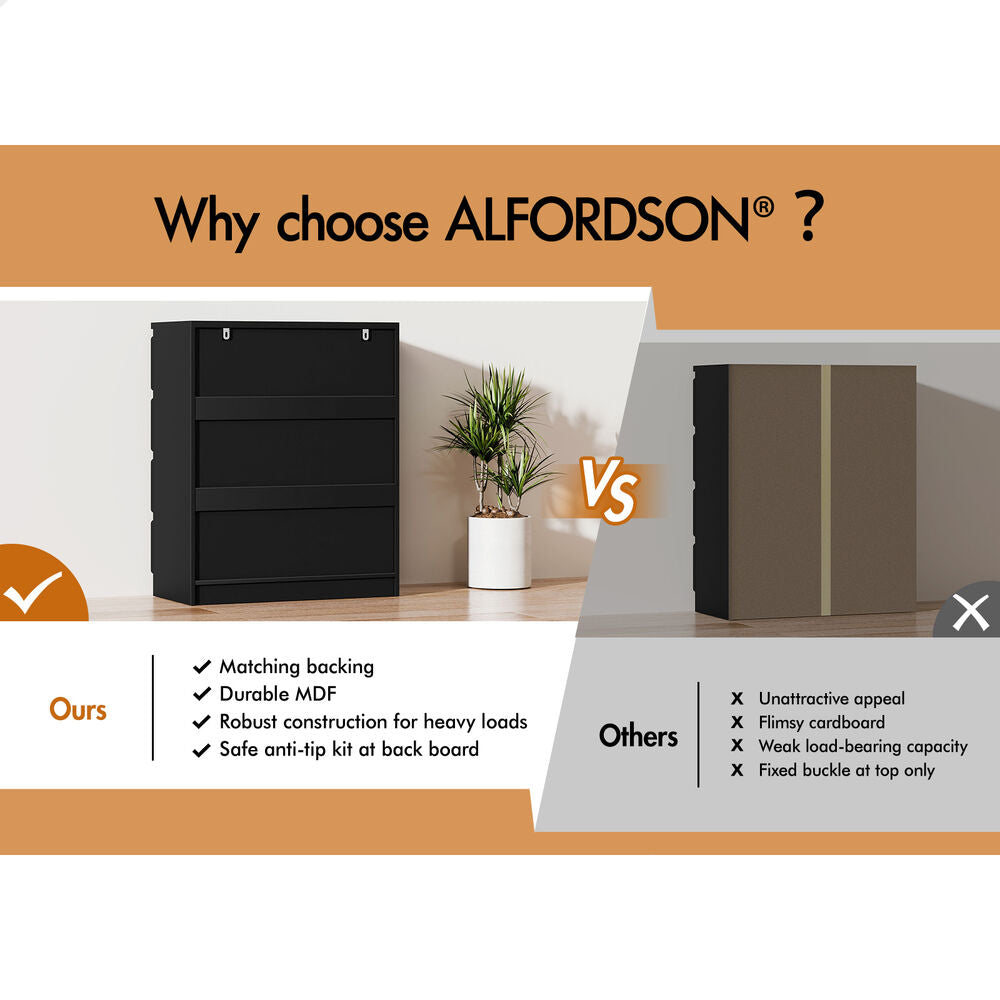ALFORDSON 5 Chest of Drawers Minimalist Storage Cabinet Dresser Tallboy Black