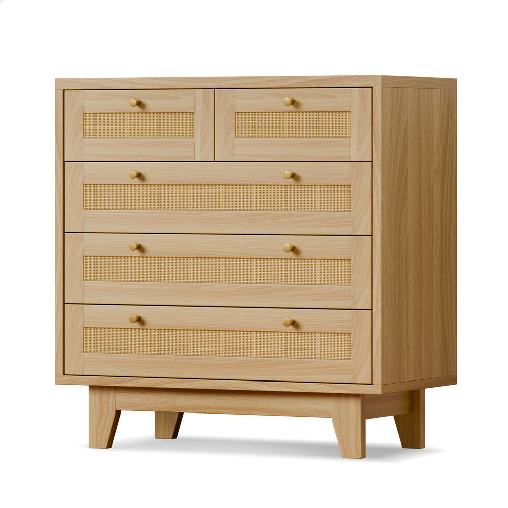 ALFORDSON 5 Chest of Drawers Rattan Storage Cabinet Dresser Tallboy Wood