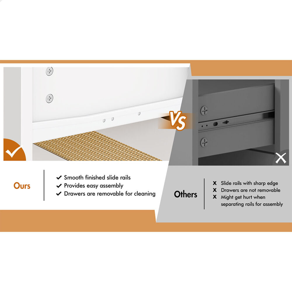 ALFORDSON 5 Chest of Drawers Rattan Storage Cabinet Dresser Tallboy White