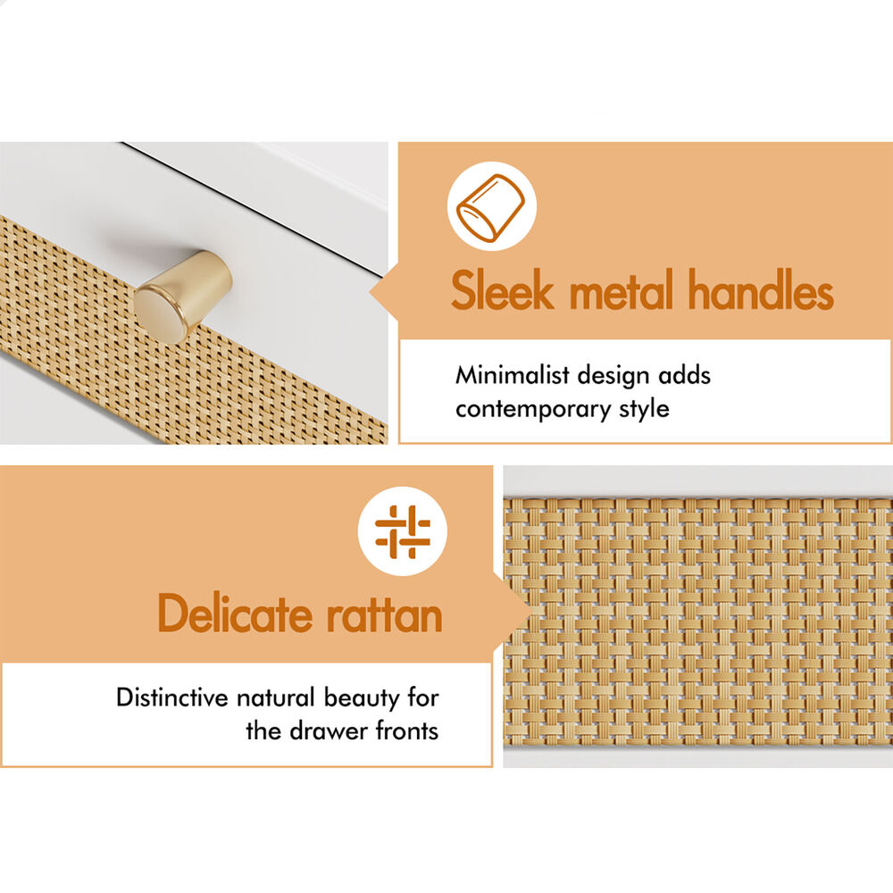 ALFORDSON 5 Chest of Drawers Rattan Storage Cabinet Dresser Tallboy White