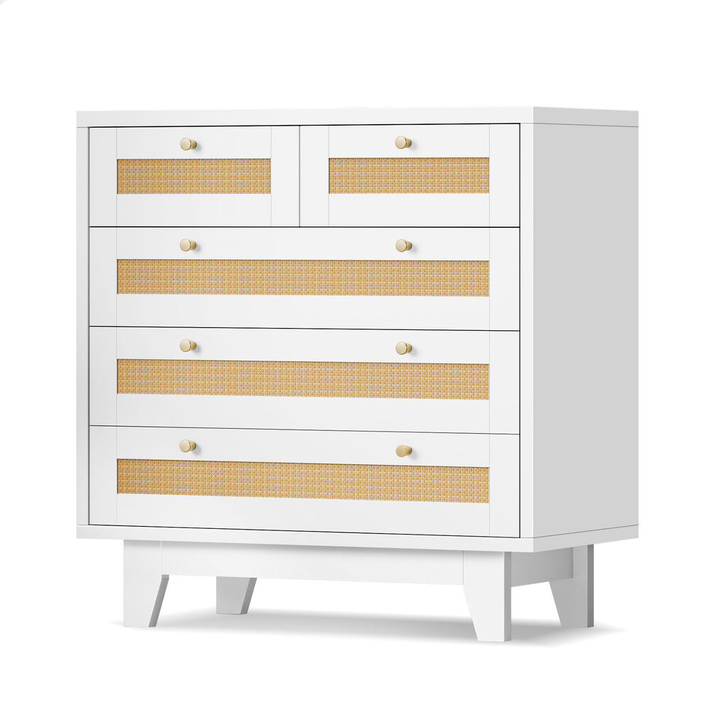 ALFORDSON 5 Chest of Drawers Rattan Storage Cabinet Dresser Tallboy White