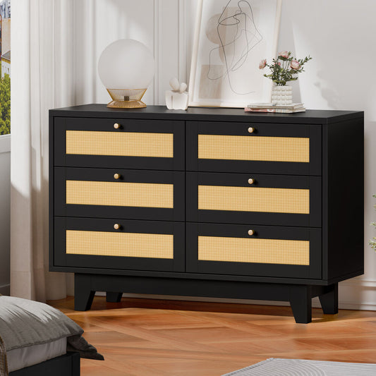 ALFORDSON 6 Chest of Drawers Rattan Storage Cabinet Dresser Tallboy Black