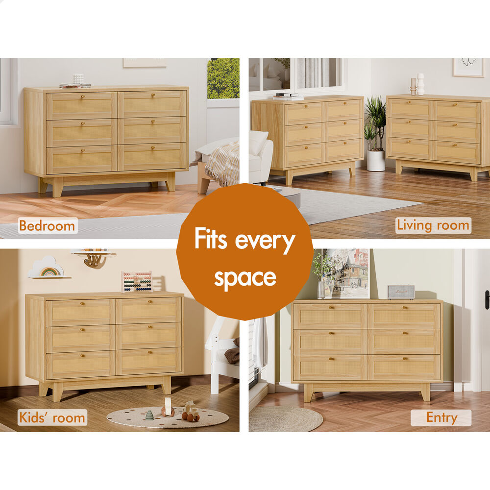 ALFORDSON 6 Chest of Drawers Rattan Storage Cabinet Dresser Tallboy Wood