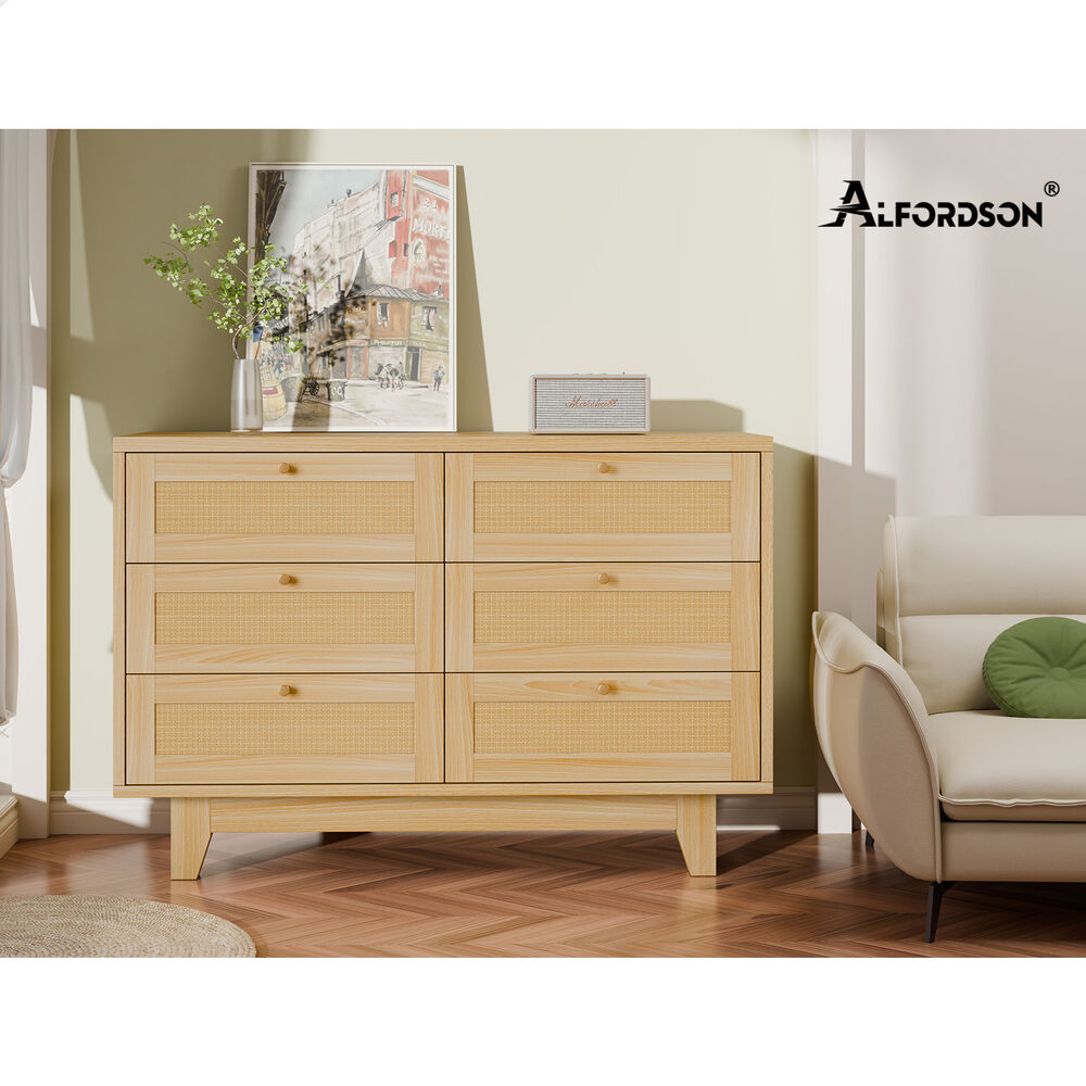 ALFORDSON 6 Chest of Drawers Rattan Storage Cabinet Dresser Tallboy Wood