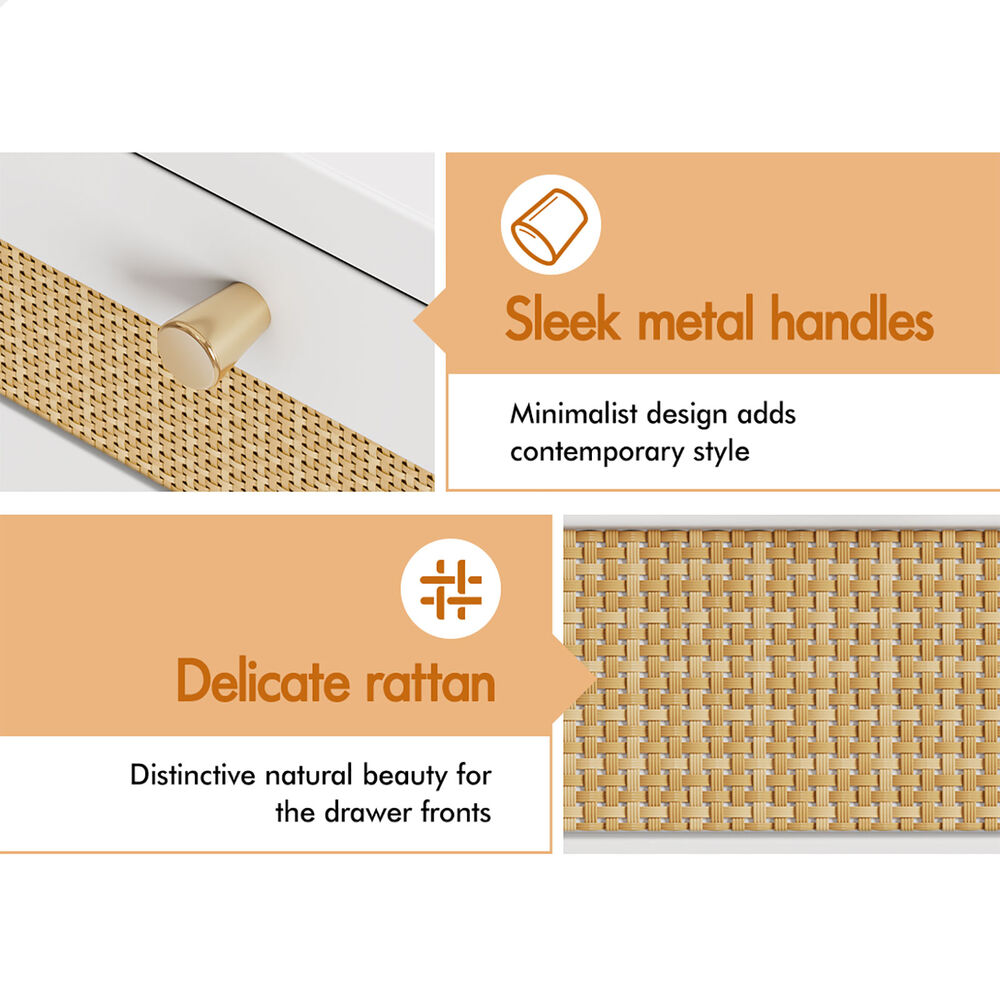 ALFORDSON 6 Chest of Drawers Rattan Storage Cabinet Dresser Tallboy White