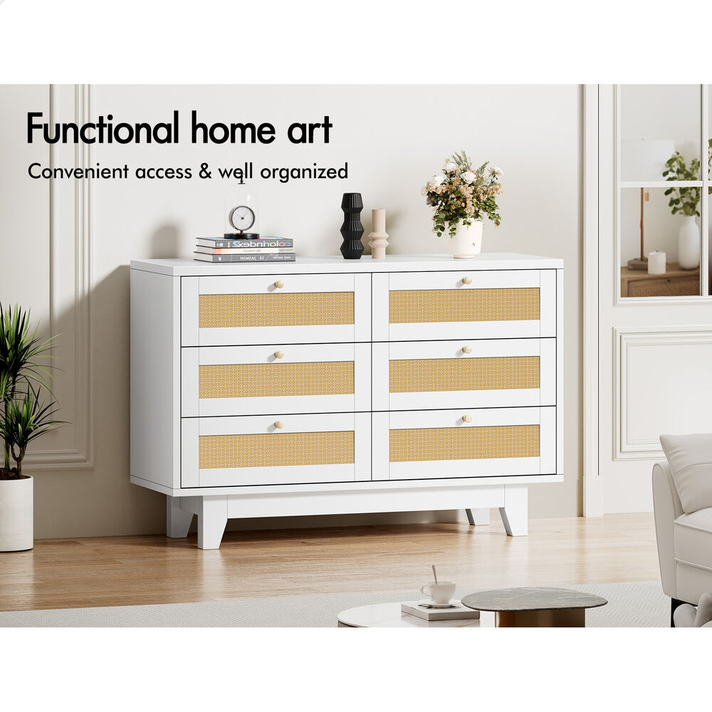 ALFORDSON 6 Chest of Drawers Rattan Storage Cabinet Dresser Tallboy White