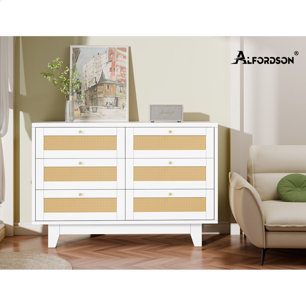 ALFORDSON 6 Chest of Drawers Rattan Storage Cabinet Dresser Tallboy White