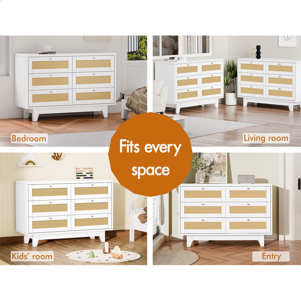 ALFORDSON 6 Chest of Drawers Rattan Storage Cabinet Dresser Tallboy White