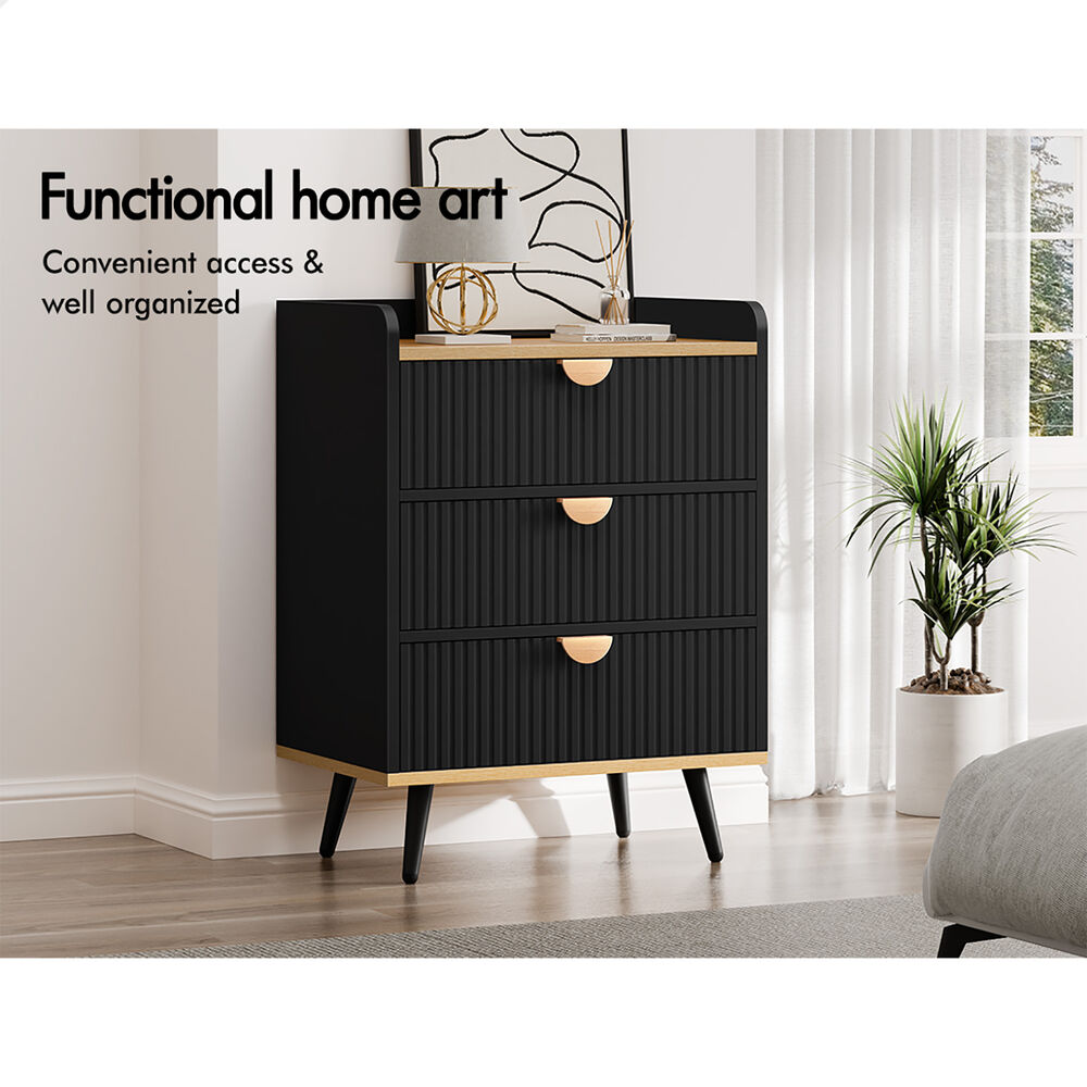 ALFORDSON 3 Chest of Drawers Modern Storage Cabinet Dresser Tallboy Black
