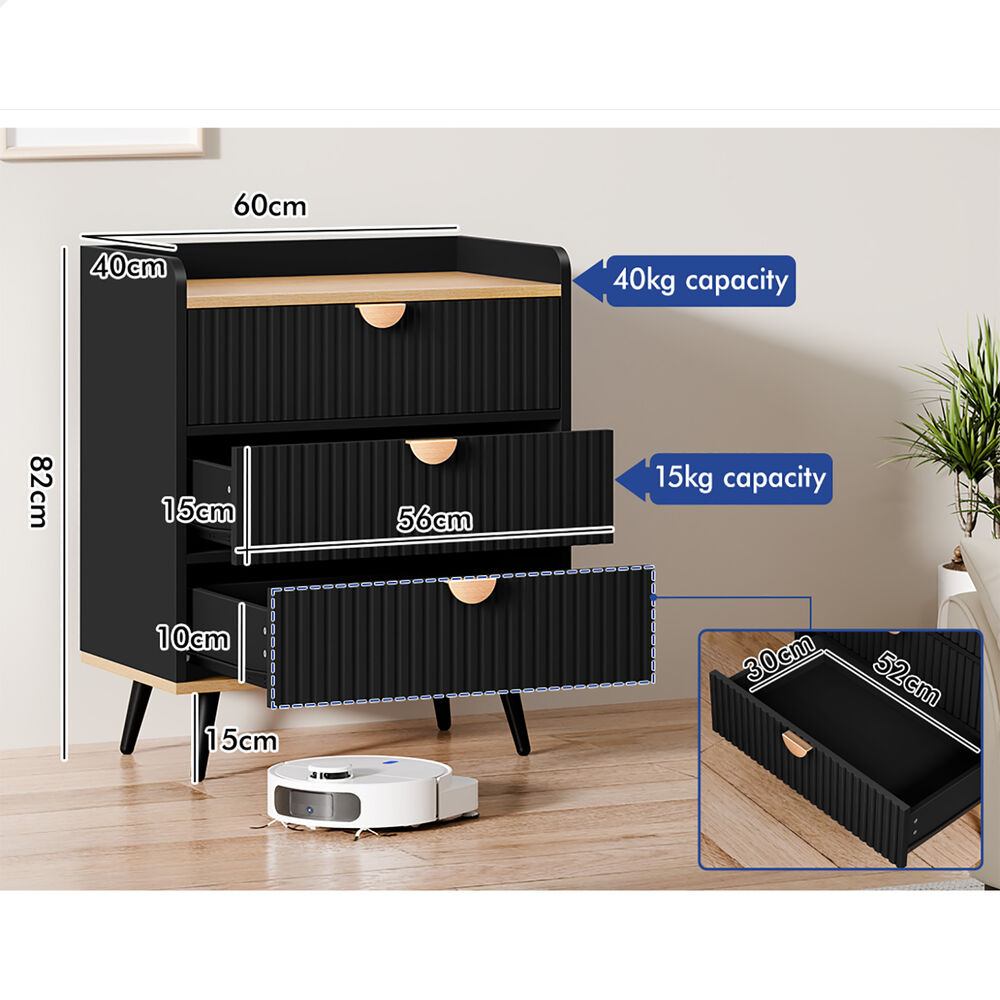 ALFORDSON 3 Chest of Drawers Modern Storage Cabinet Dresser Tallboy Black