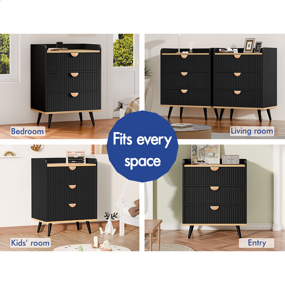 ALFORDSON 3 Chest of Drawers Modern Storage Cabinet Dresser Tallboy Black