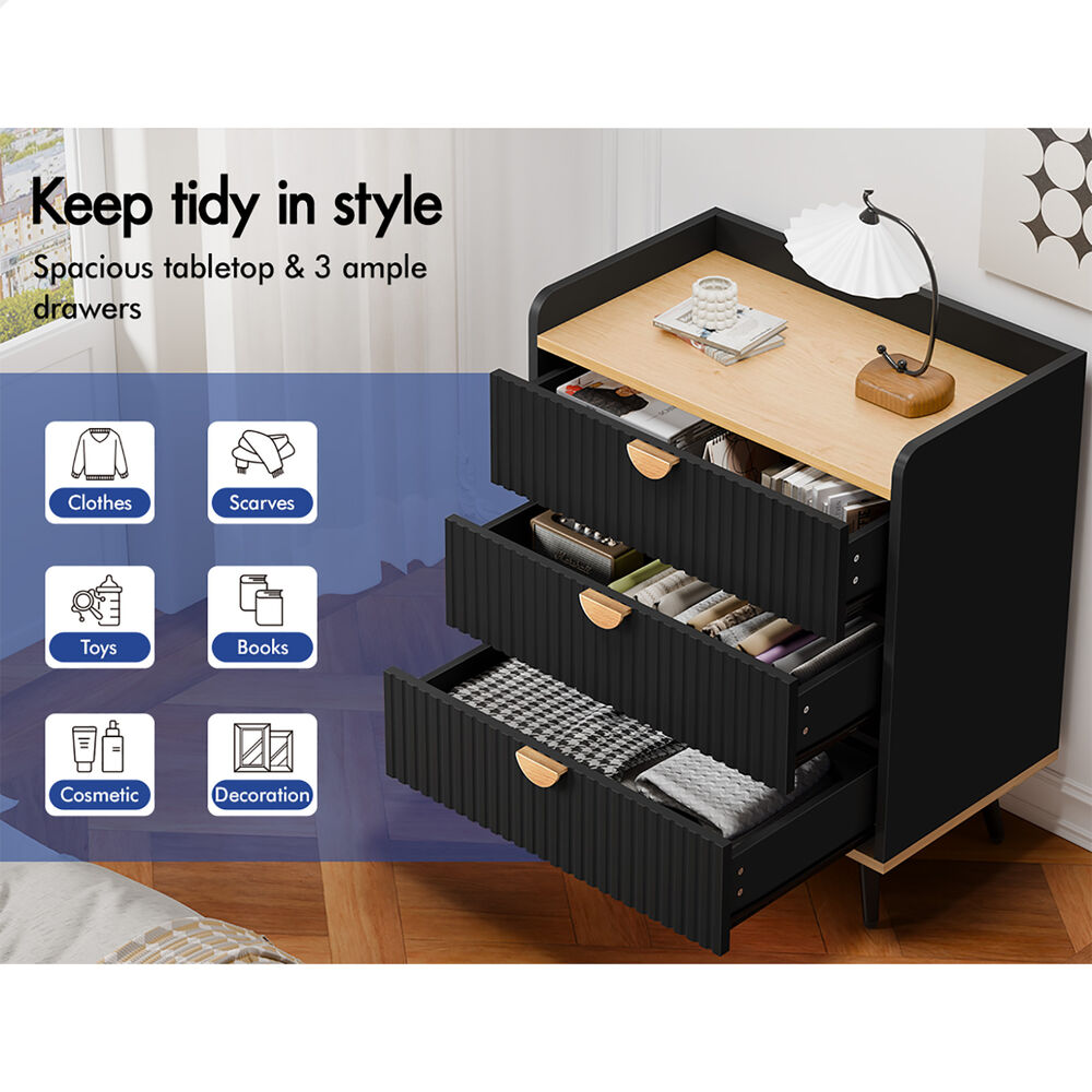 ALFORDSON 3 Chest of Drawers Modern Storage Cabinet Dresser Tallboy Black