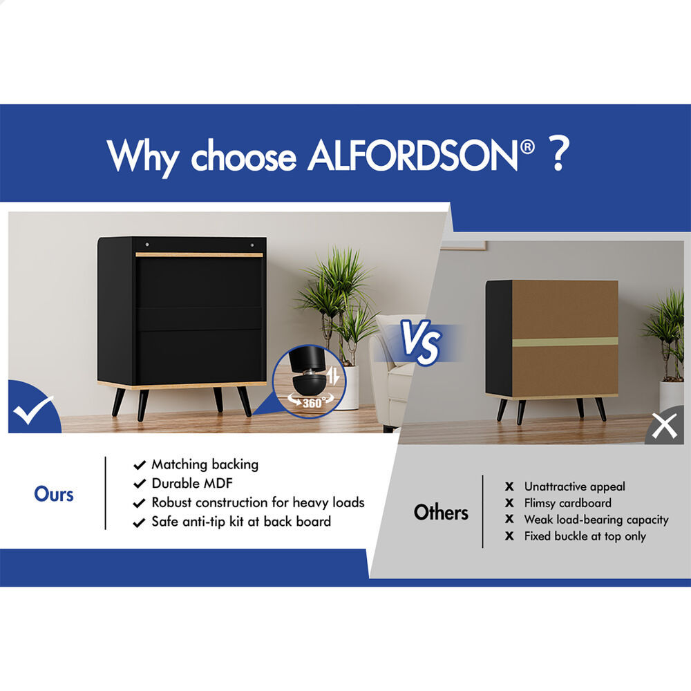 ALFORDSON 3 Chest of Drawers Modern Storage Cabinet Dresser Tallboy Black