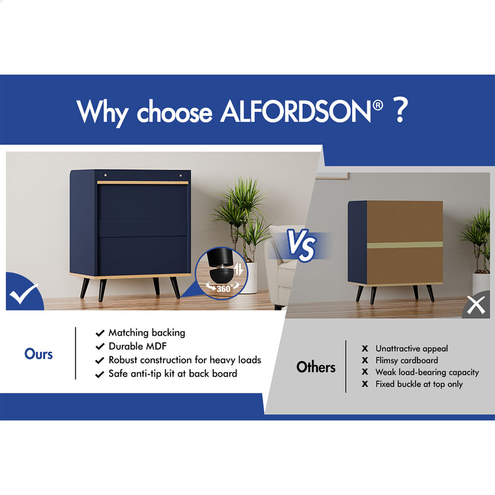 ALFORDSON 3 Chest of Drawers Modern Storage Cabinet Dresser Tallboy Blue