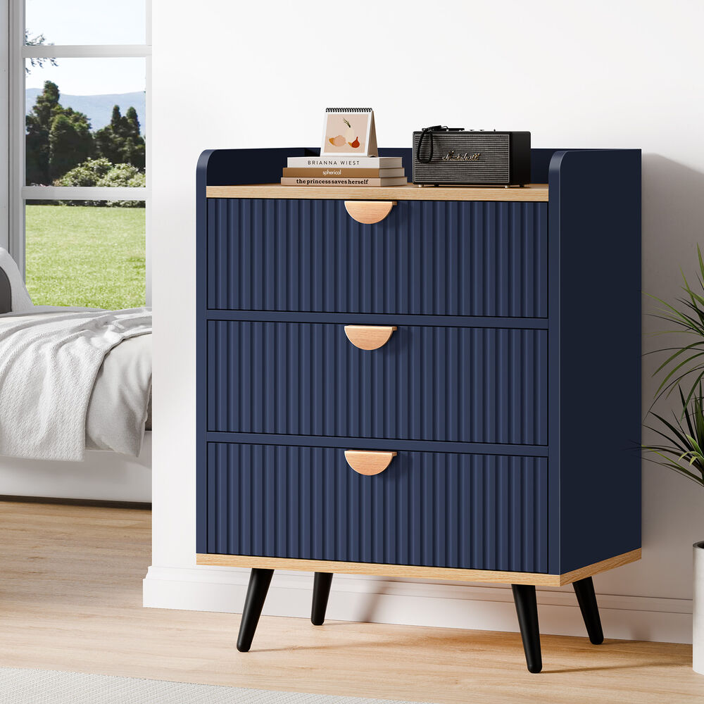 ALFORDSON 3 Chest of Drawers Modern Storage Cabinet Dresser Tallboy Blue