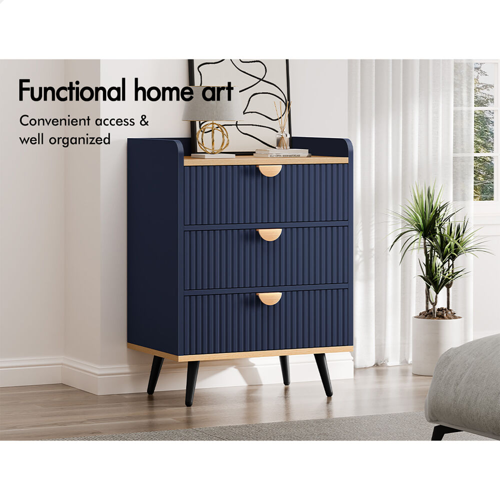 ALFORDSON 3 Chest of Drawers Modern Storage Cabinet Dresser Tallboy Blue