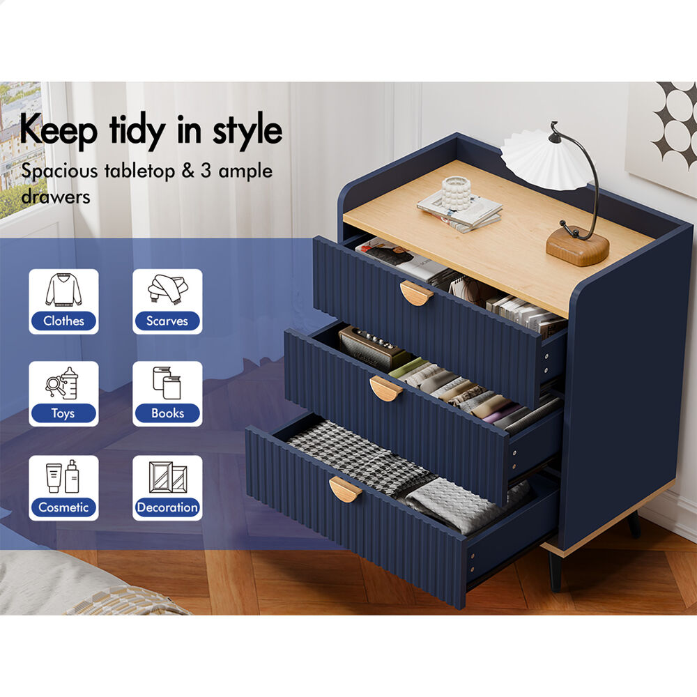 ALFORDSON 3 Chest of Drawers Modern Storage Cabinet Dresser Tallboy Blue