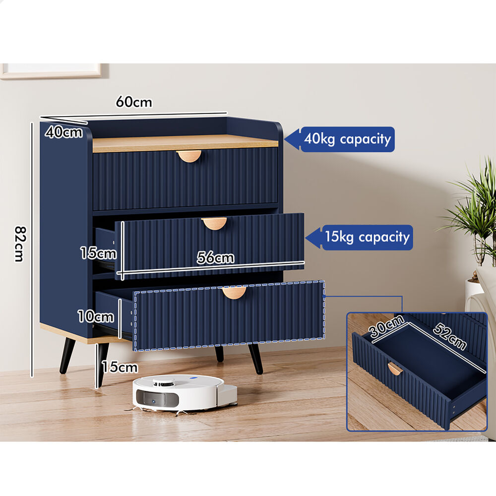 ALFORDSON 3 Chest of Drawers Modern Storage Cabinet Dresser Tallboy Blue