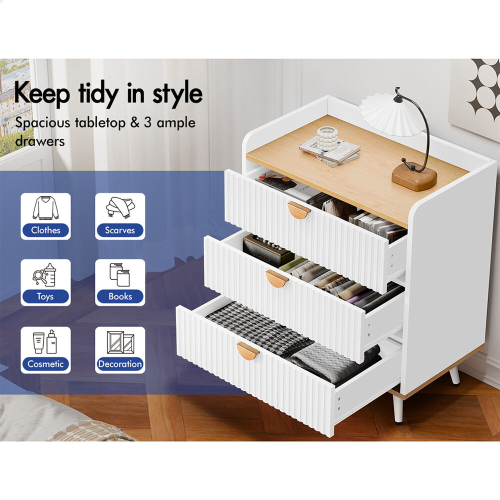 ALFORDSON 3 Chest of Drawers Modern Storage Cabinet Dresser Tallboy Wood White