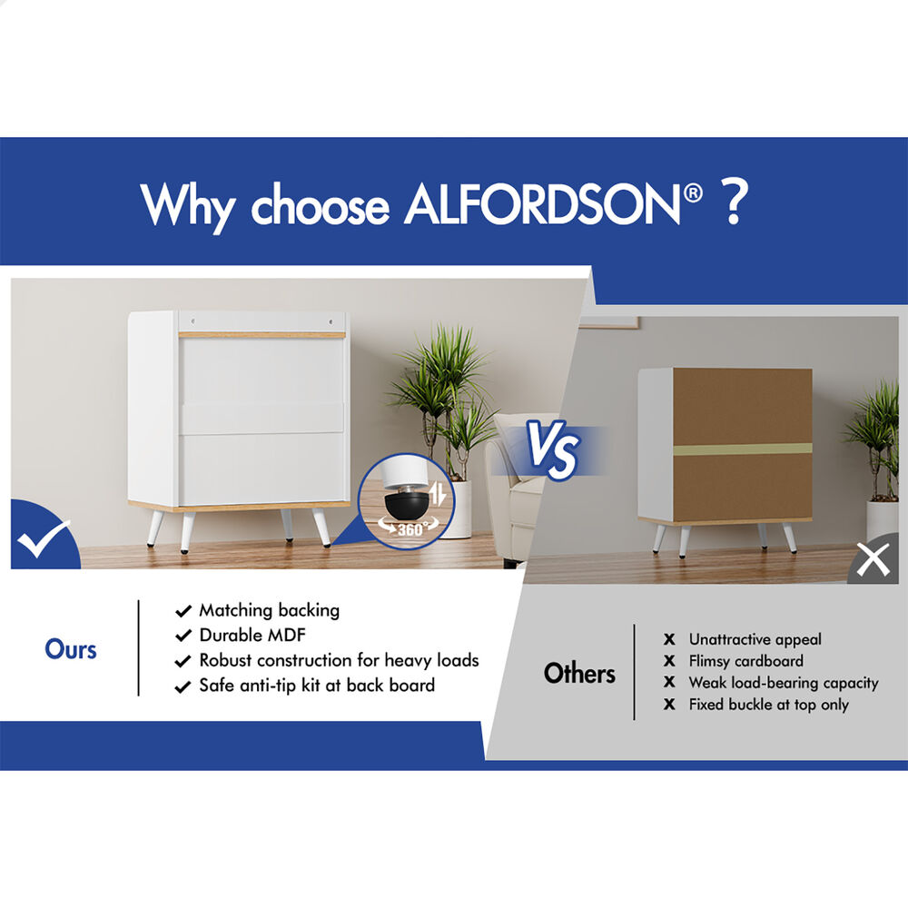 ALFORDSON 3 Chest of Drawers Modern Storage Cabinet Dresser Tallboy Wood White