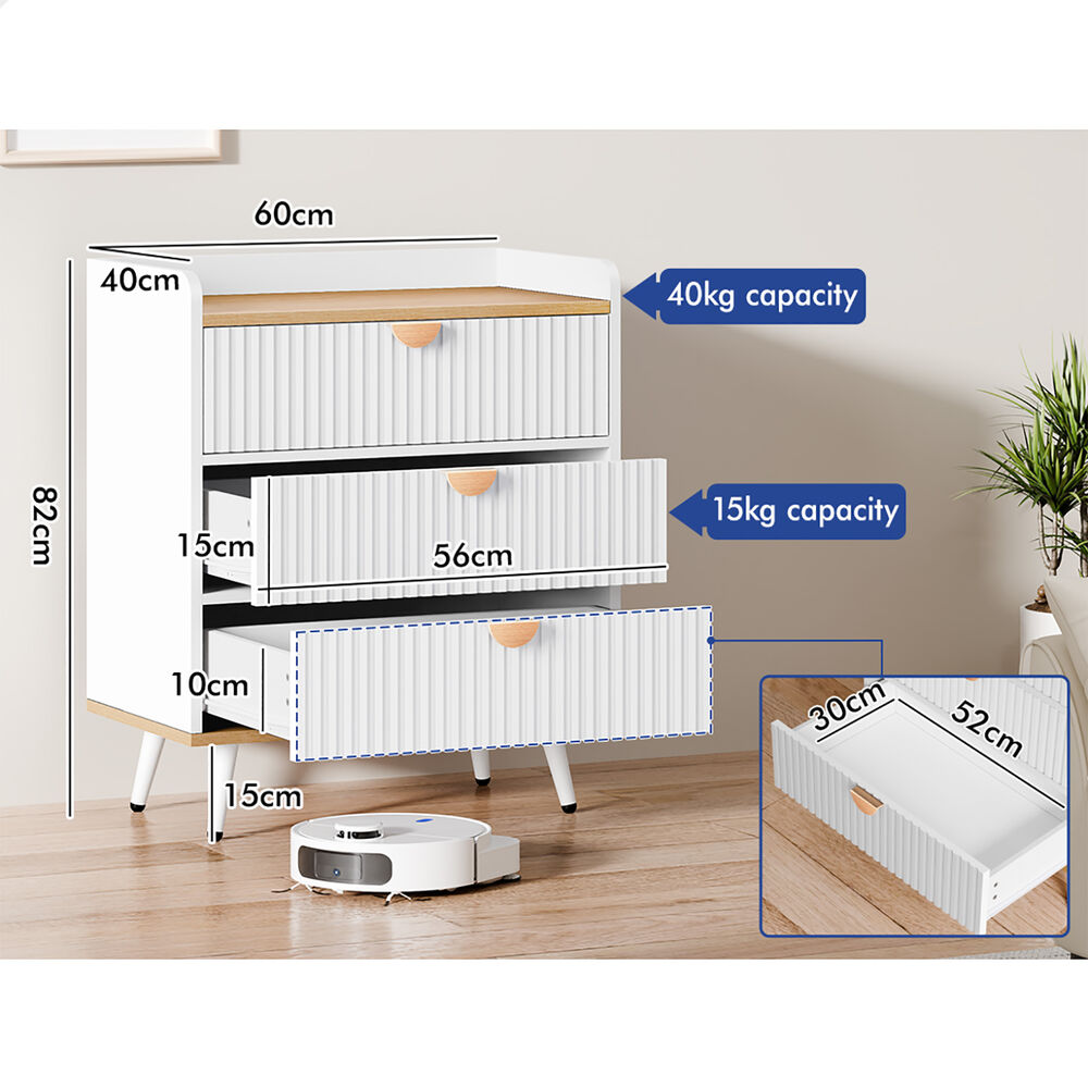ALFORDSON 3 Chest of Drawers Modern Storage Cabinet Dresser Tallboy Wood White