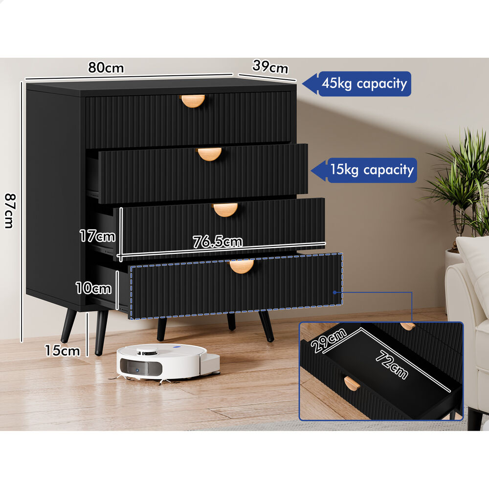 ALFORDSON 4 Chest of Drawers Modern Storage Cabinet Dresser Tallboy Black