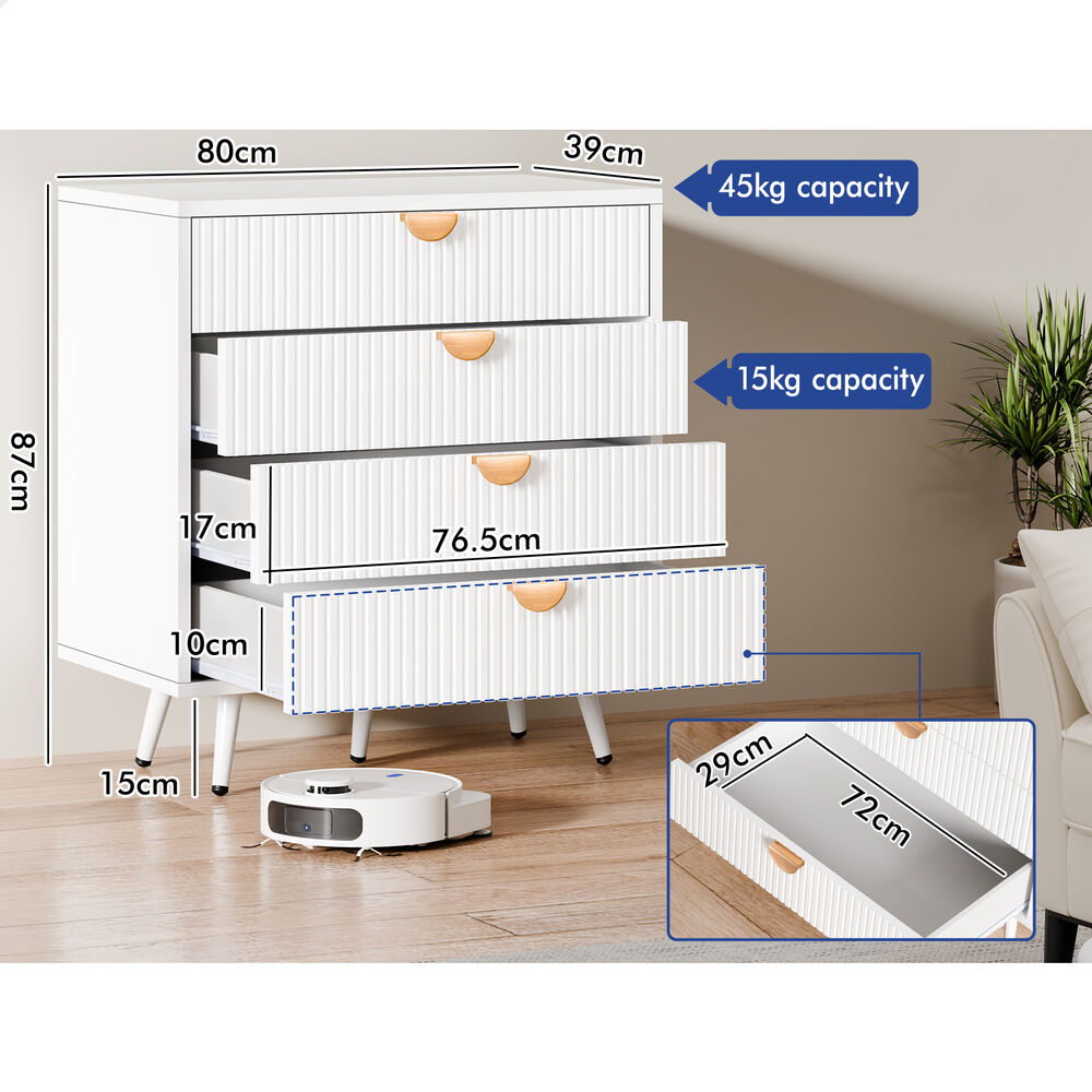 ALFORDSON 4 Chest of Drawers Modern Storage Cabinet Dresser Tallboy White